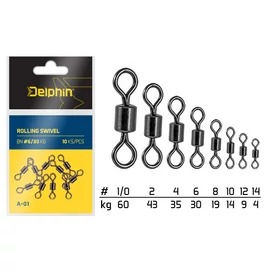 DELPHIN Rolling Swivel A-01/10db Forgókapocs BN/#6