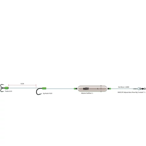 MADCAT Adjusta Basic River Rig Live Bait 160cm/1.00mm/ 2/0+8/0 harcsázó előkötött szerelék