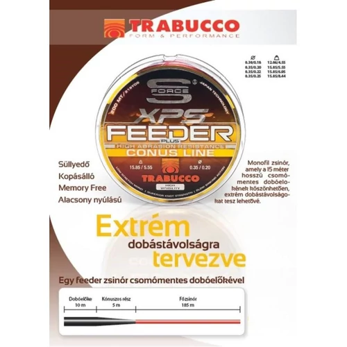 TRABUCCO S-FORCE FEEDER PLUS CONUS 0,25-0,35/200m Távdobó Zsinór