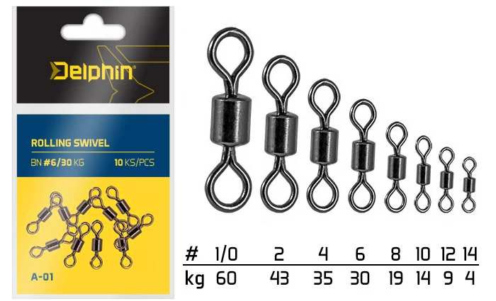 DELPHIN Rolling Swivel A-01/10db Forgókapocs BN/#6