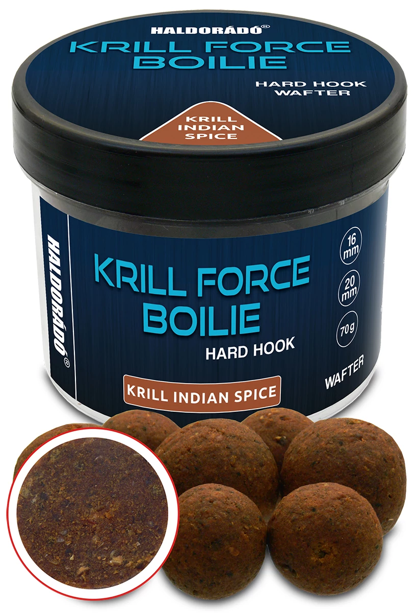 HALDORÁDÓ KRILL FORCE Boilie Hard Hook Wafter 16, 20 mm - Krill Indian Spice