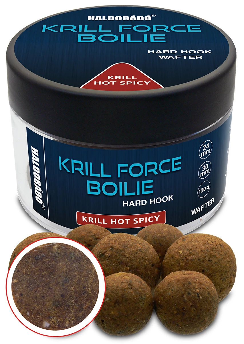 HALDORÁDÓ KRILL FORCE Boilie Hard Hook Wafter 24, 30 mm - Krill Hot Spicy