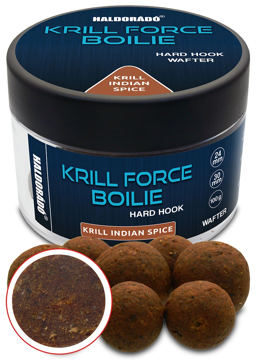 HALDORÁDÓ KRILL FORCE Boilie Hard Hook Wafter 24, 30 mm - Krill Indian Spice