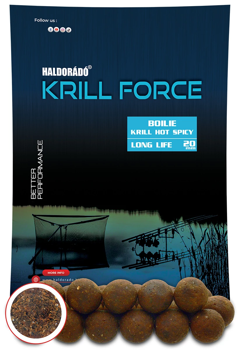 HALDORÁDÓ KRILL FORCE Boilie Long Life 20 mm - Krill Hot Spicy