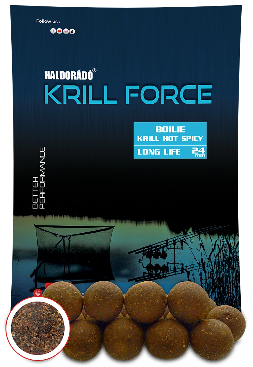 HALDORÁDÓ KRILL FORCE Boilie Long Life 24 mm - Krill Hot Spicy
