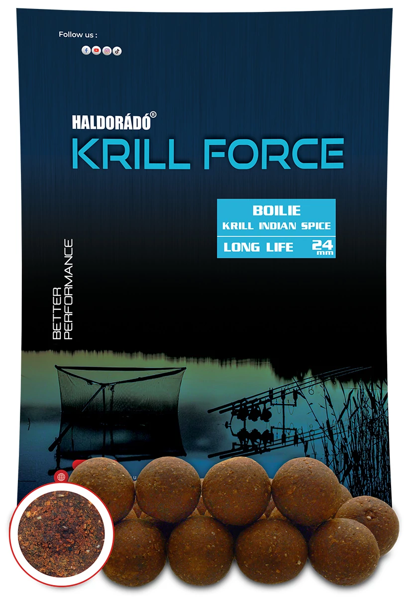 HALDORÁDÓ KRILL FORCE Boilie Long Life 24 mm - Krill Indian Spice