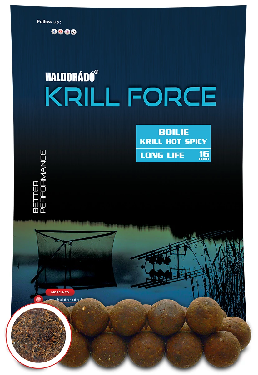HALDORÁDÓ KRILL FORCE Boilie Long Life 16 mm - Krill Hot Spicy