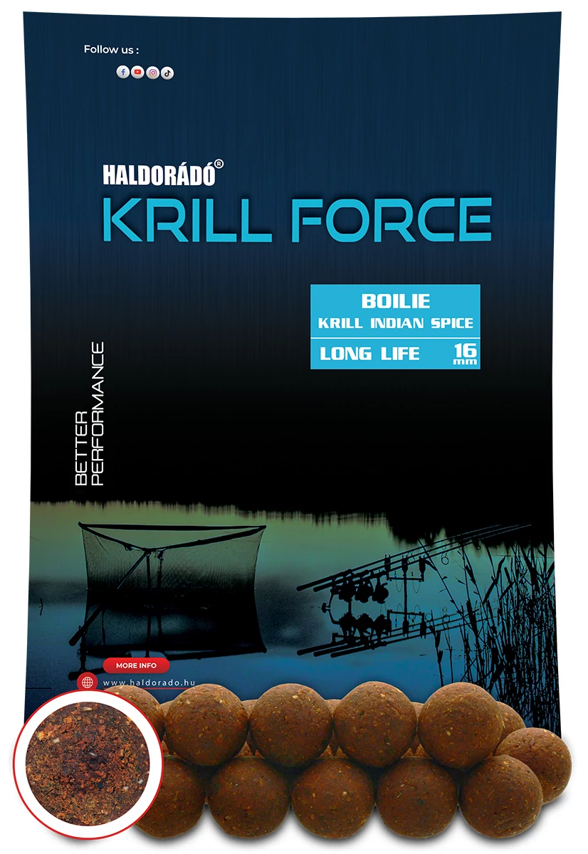 HALDORÁDÓ KRILL FORCE Boilie Long Life 16 mm - Krill Indian Spice
