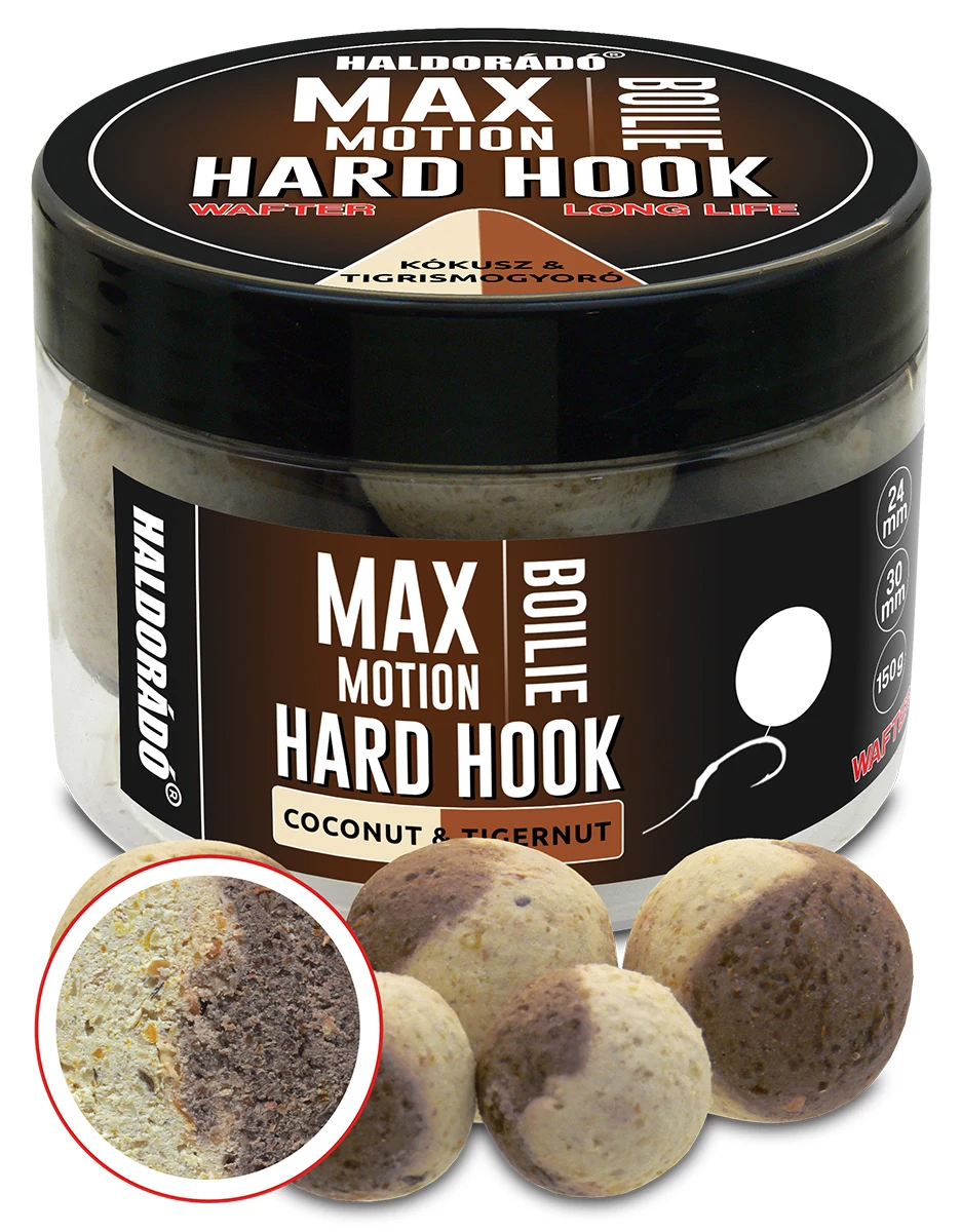 HALDORÁDÓ MAX MOTION Boilie Hard Hook Wafter 24, 30 mm - Kókusz & Tigrismogyoró