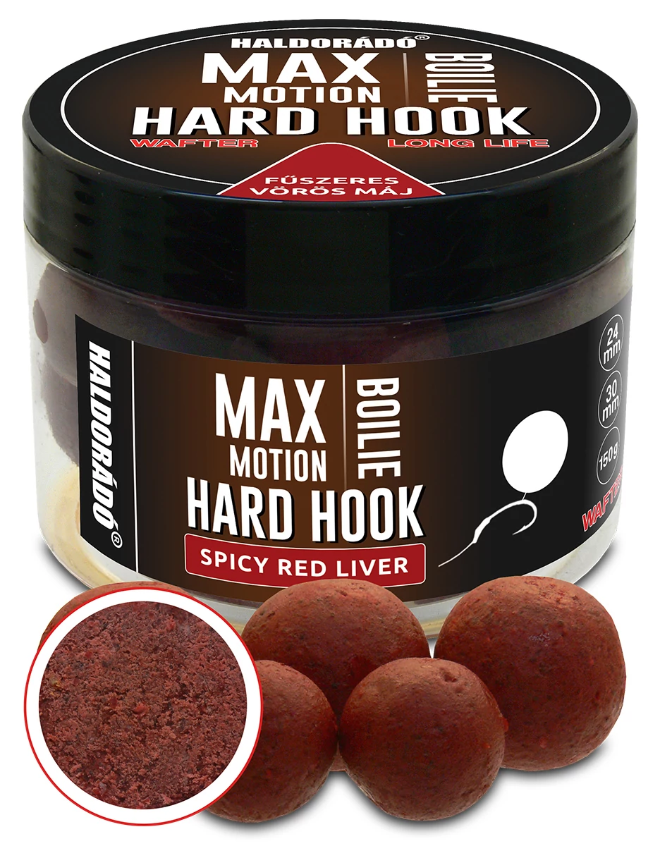 HALDORÁDÓ MAX MOTION Boilie Hard Hook Wafter 24, 30 mm - Fűszeres Vörös Máj