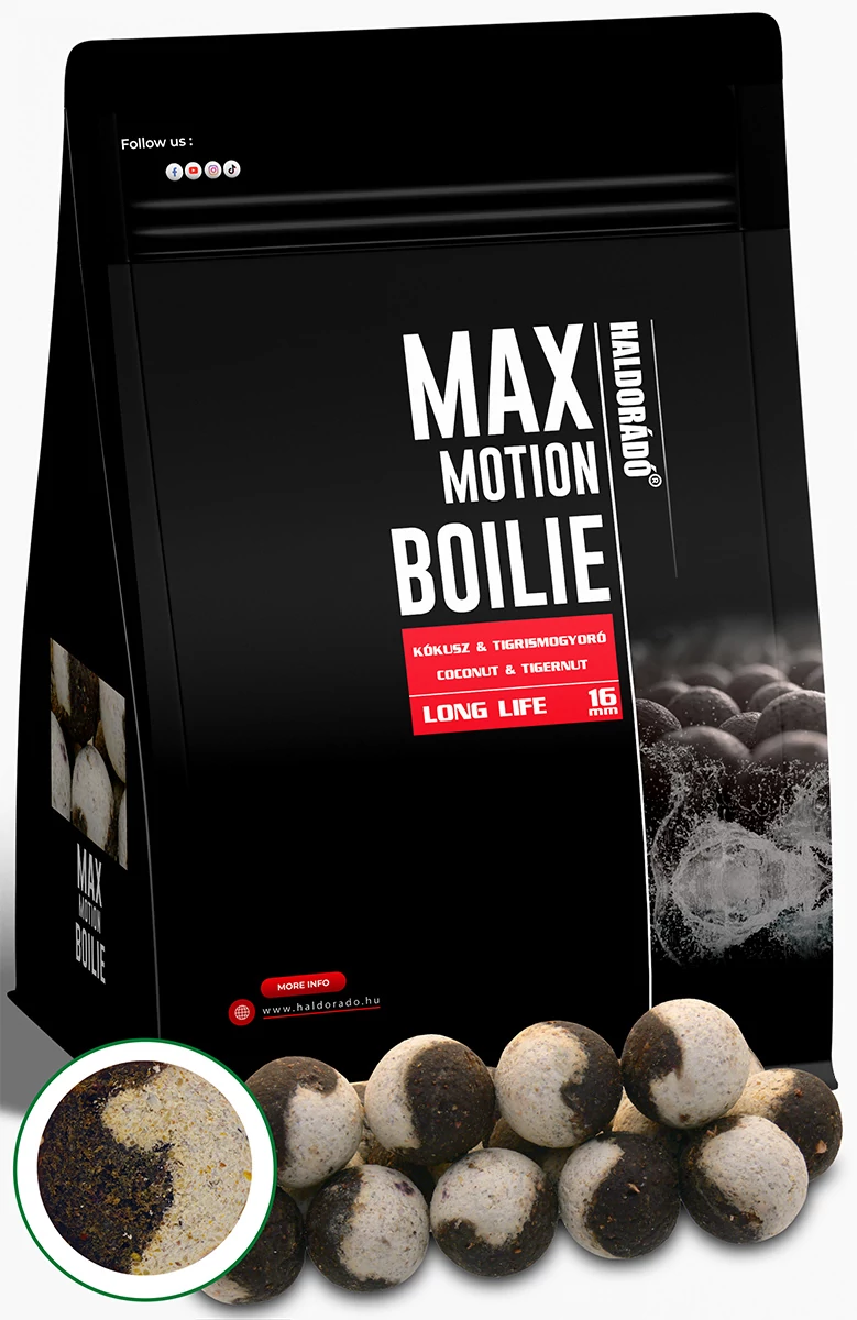 HALDORÁDÓ MAX MOTION Boilie Long Life 16 mm - Kókusz & Tigrismogyoró