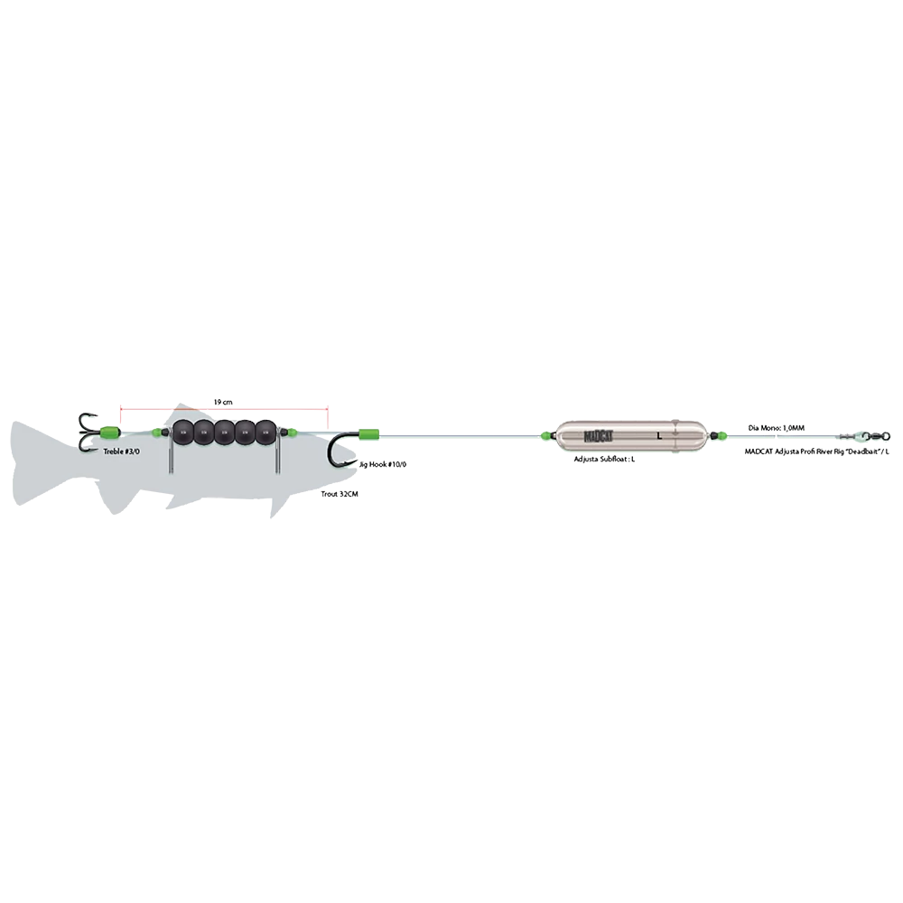 MADCAT Adjusta Profi River Rig Deadbait 180cm/1.00mm/ 1/0+6/0 harcsázó előkötött szerelék