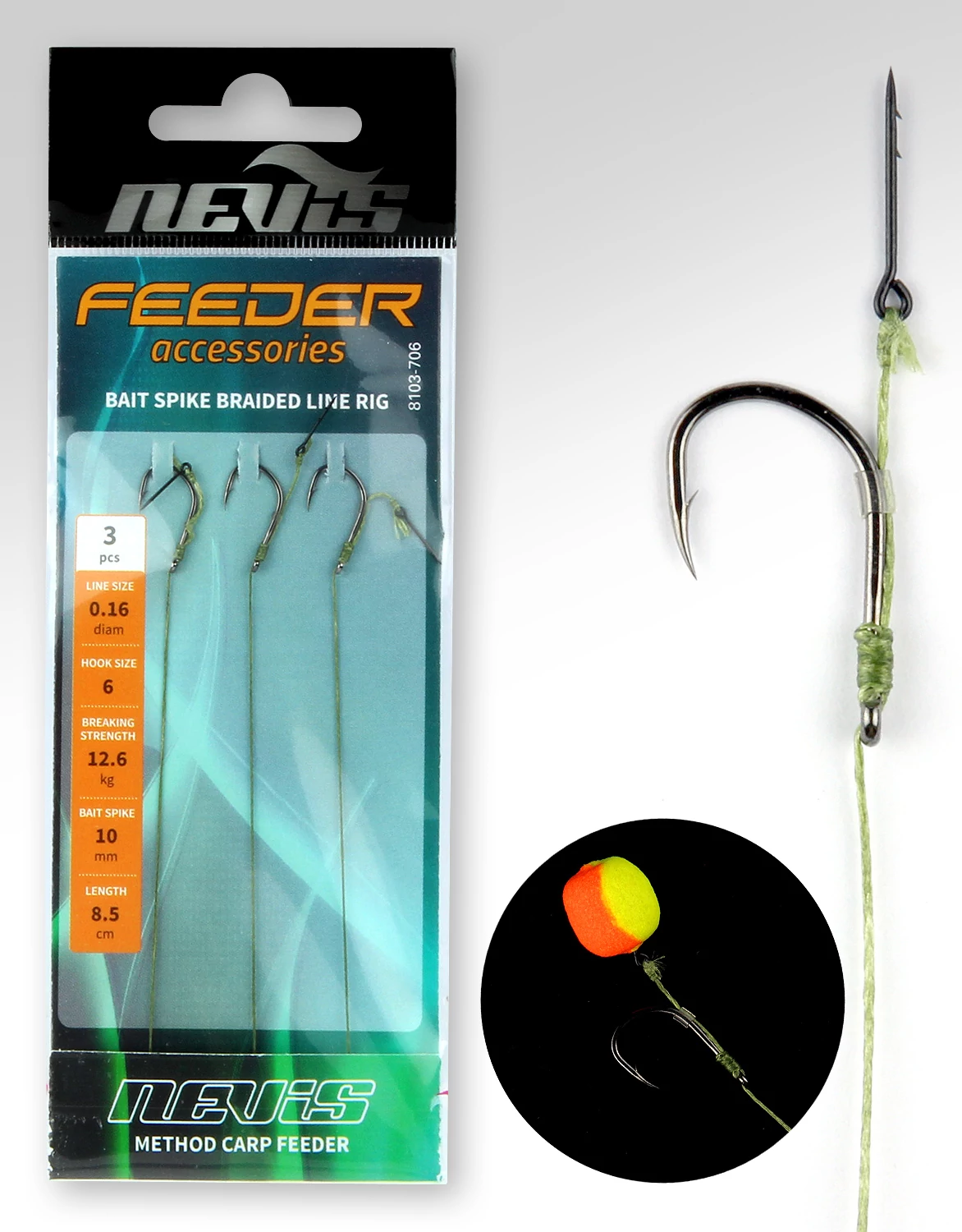 NEVIS Feeder előke fonott zsinóron csalitüskével 8-as 3db