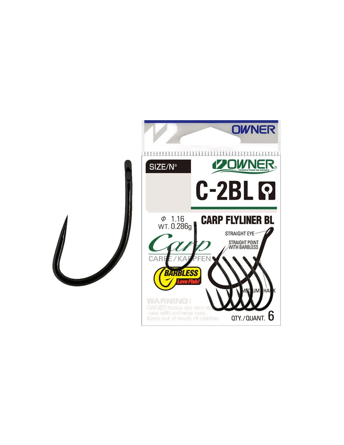 OWNER Carp C-2 Barbless pontyozó horog 4-es